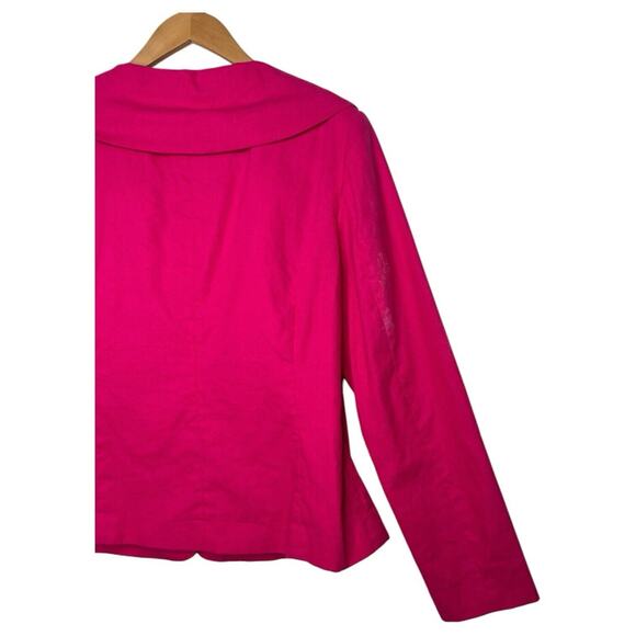 Chadwicks Blazer Womens 14 Pink Linen Jacket Peter Pan Collar Career Wear - Picture 10 of 13